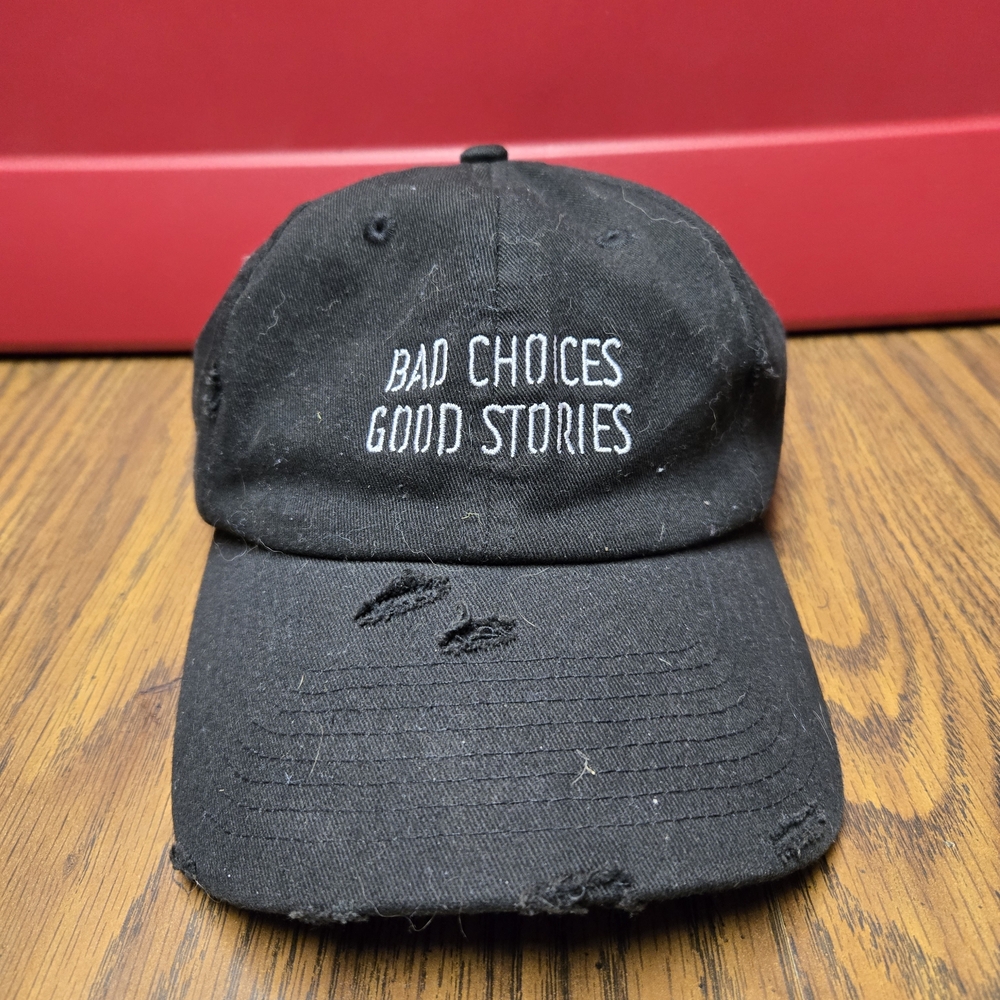Black Distressed Cap with Embroidery